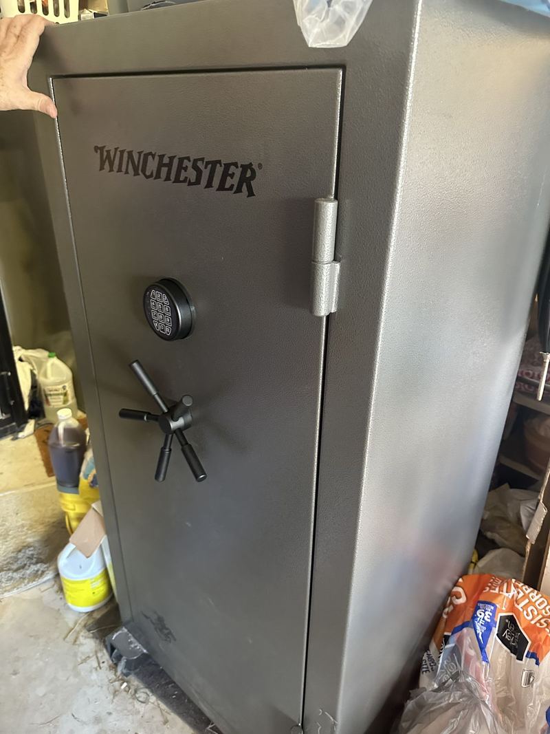 Winchester safe with keypad and multi-spoke handle